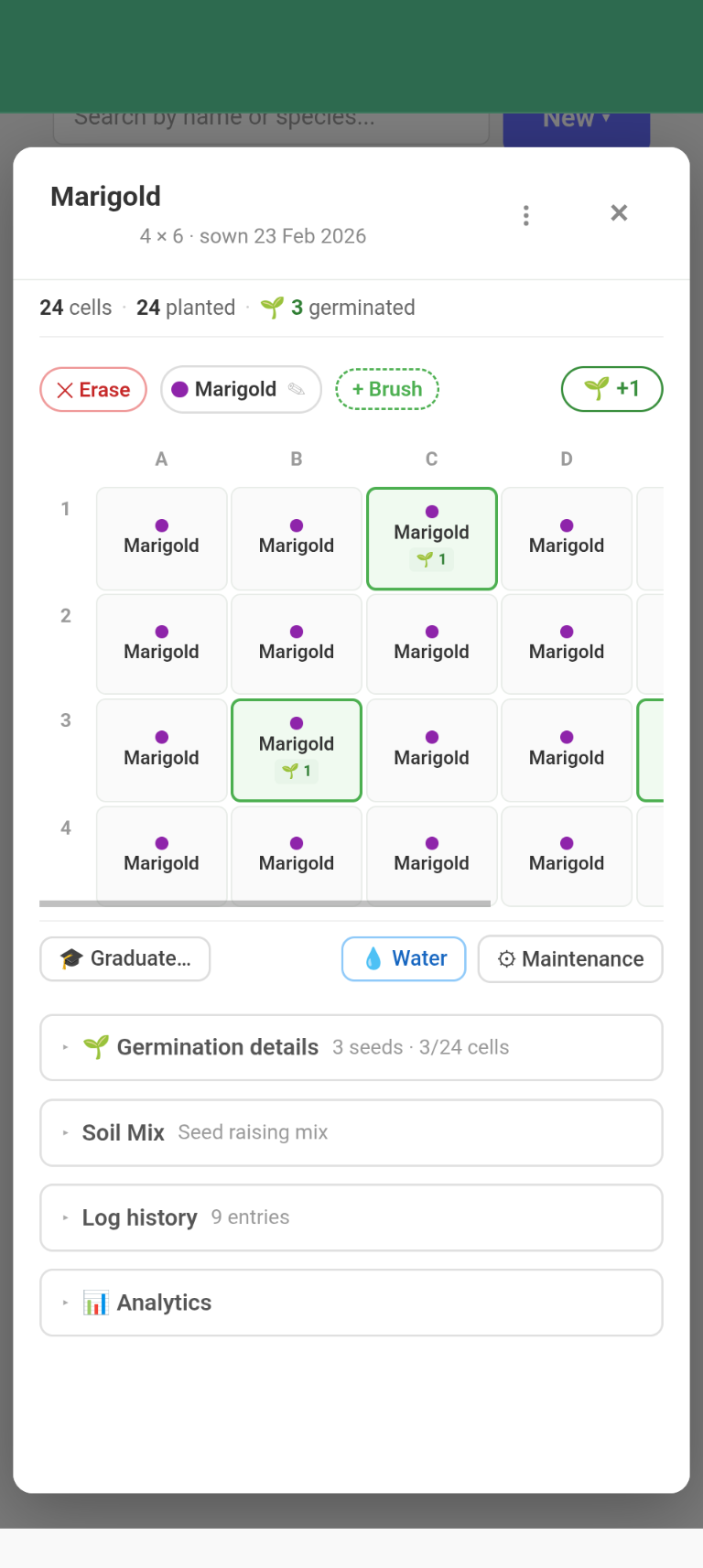 GardenLog propagation tray view