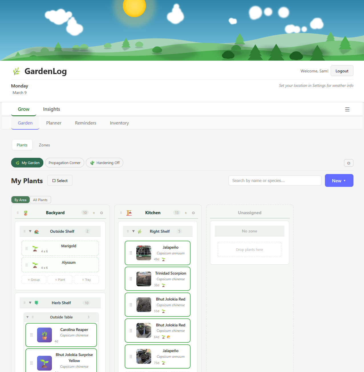 GardenLog dashboard